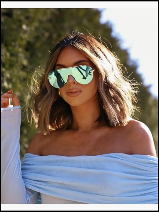 Oversized Shield Sunglasses UV400 Protection Stainless Steel main image 5